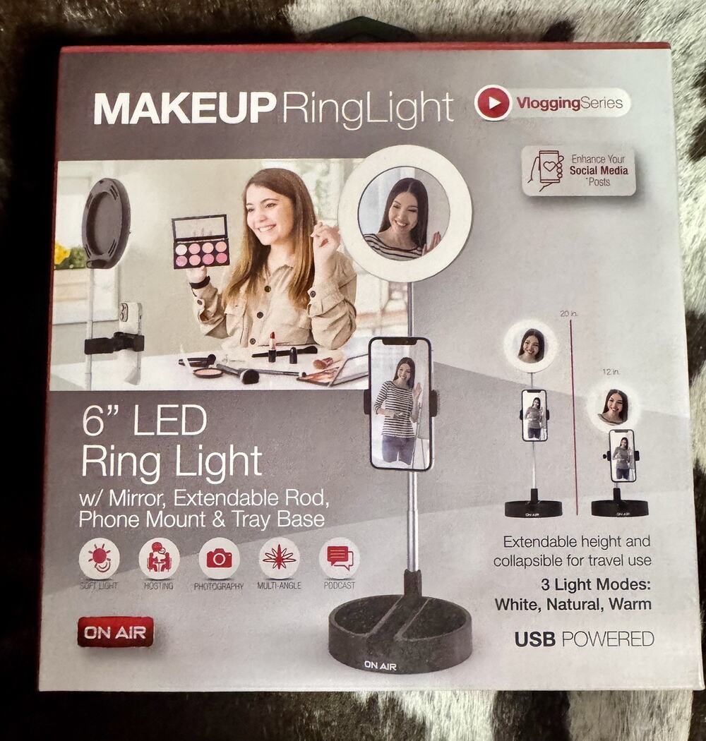 NWT Makeup Ring Light 6 inch LED Light with Mirror & Phone Mount Vlogging Series